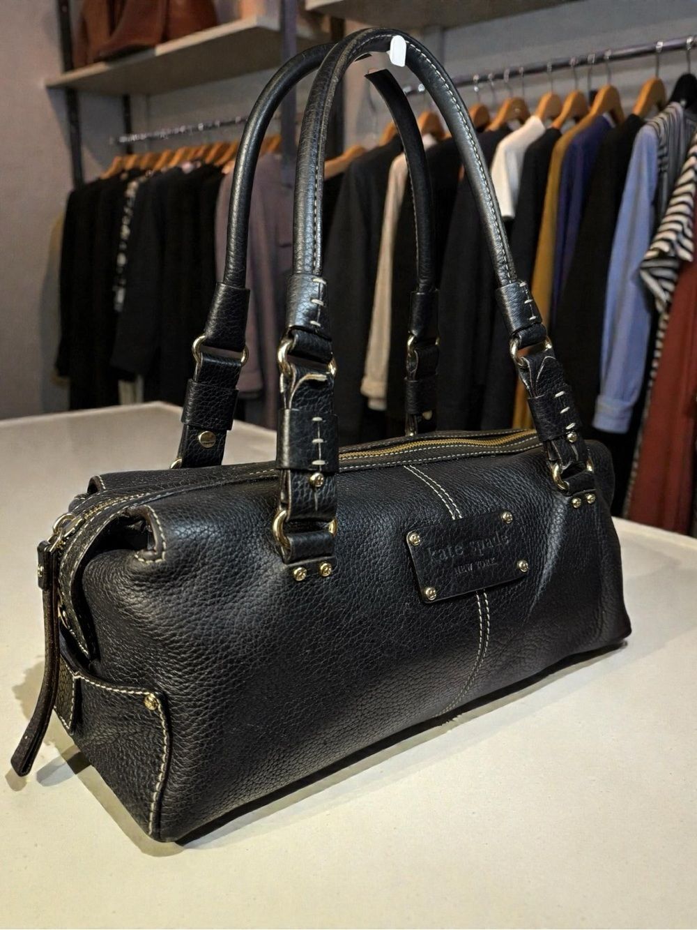Vintage 🖤♠️ Kate Spade Cami Foster Black Pebbled Leather Barrel Bag Y2k - IYKYK🦄 - Picture 4 of 15